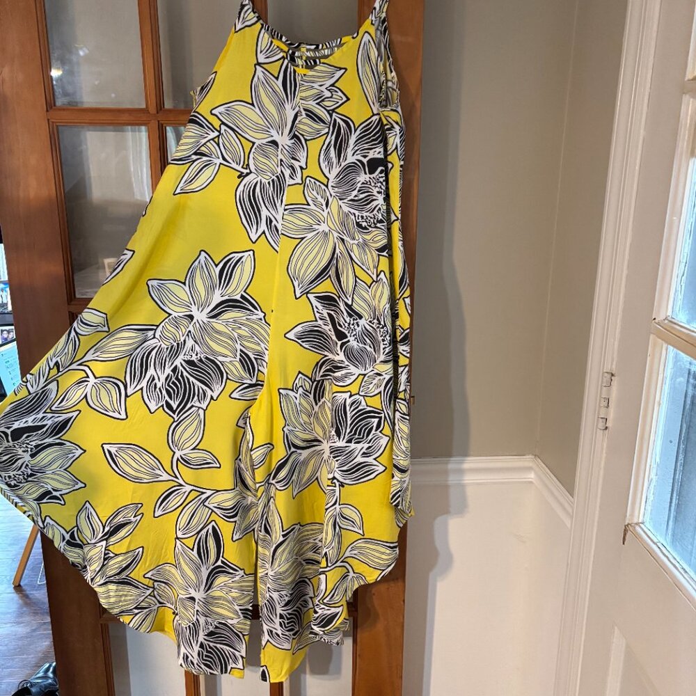MSK Cropped Floral-Print Jumpsuit SZ: Large Yellow/White Floral - Picture 2 of 15